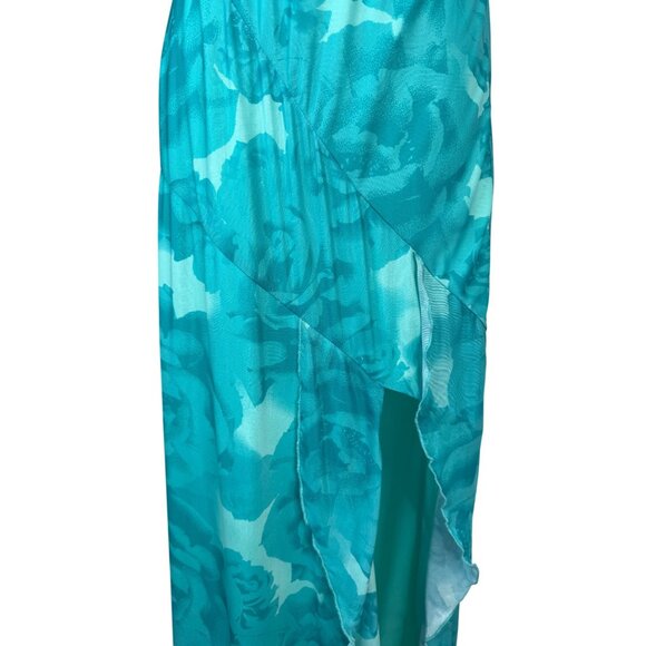 2/$30 NWT Something New Medium Turquoise/Teal Floral Ruffle Maxi Skirt Side Slit - Picture 5 of 16